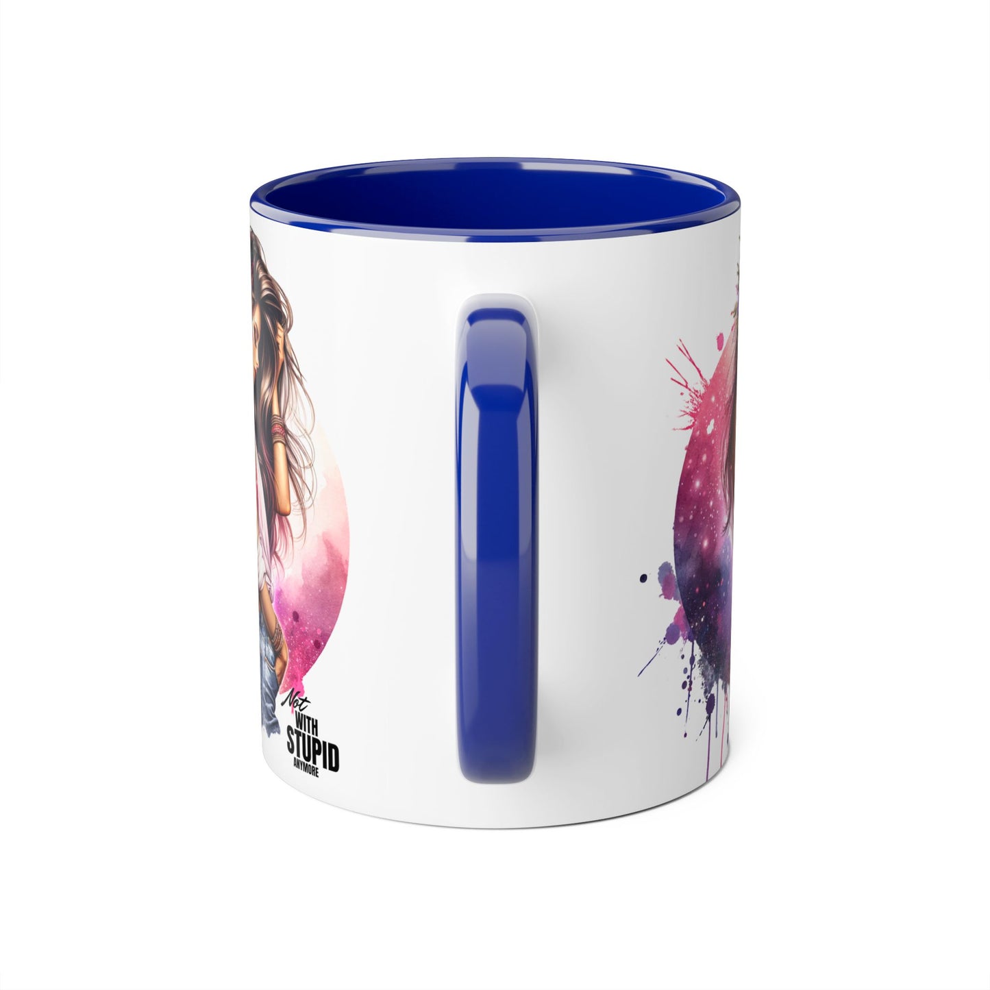 Not With Stupid Anymore Humoristic Artistic Accent Mug - Unique Drinkware for Art Lovers, Perfect Gift for Birthdays, Holidays, or Just Because