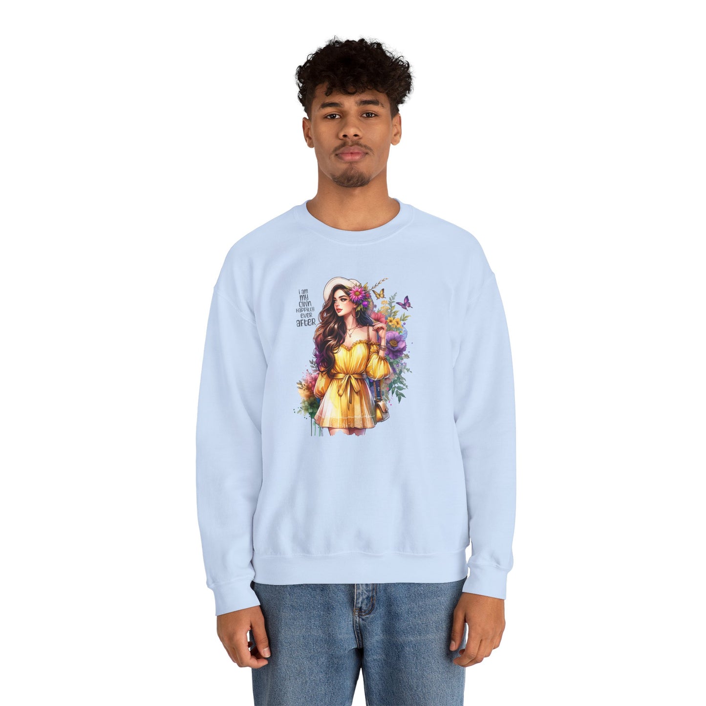 I Am My Own Happily Ever After  Floral Goddess Crewneck Sweatshirt - Boho Chic, Cozy Style, Perfect for Spring, Gift for Her, Casual Wear, Everyday Comfort
