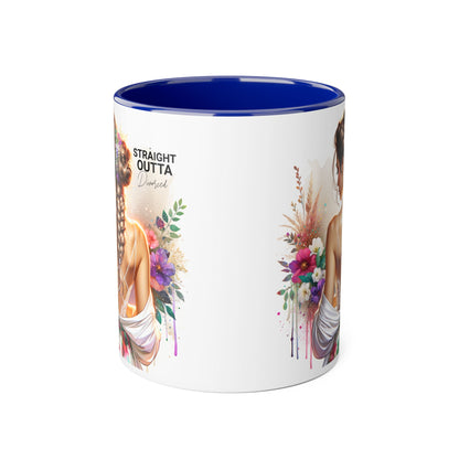 Straight Outta Divorced Humoristic Elegant Floral Accent Mug - Straight Outta Inspired Design, Coffee Cup, Gift for Her, Home Decor, Unique Drinkware, Birthday