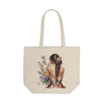 I Don`t Make Mistakes, I Just Date Them Bohemian Floral Canvas Tote Bag, Eco-friendly Shopping Bag, Gift for Her, Beach or Grocery Tote, Unique Art Tote