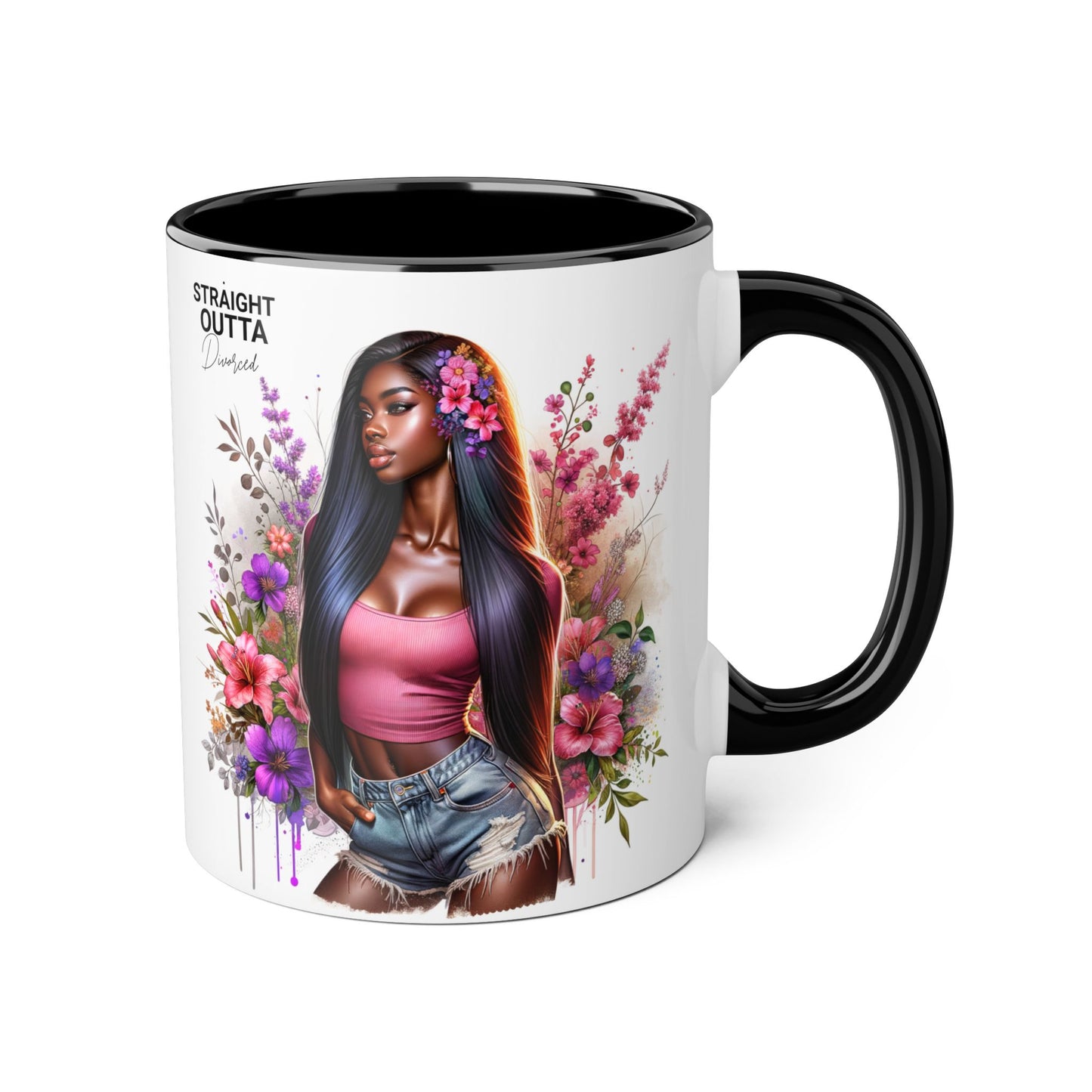 Straight Outta Divorced Humoristic Floral Accent Mug