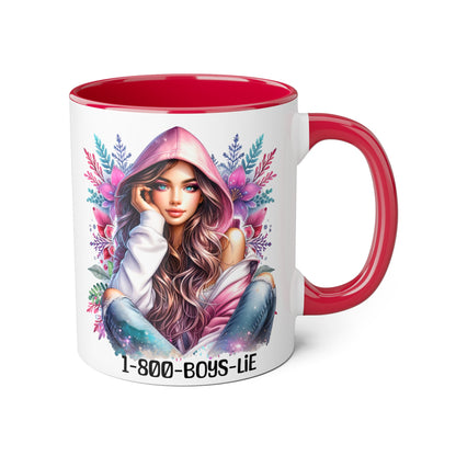 1-800-BOYS-LIE Accent Mug, Floral Coffee Cup, Funny Gift for Her, Unique Tea Mug, Cute Lover's Present