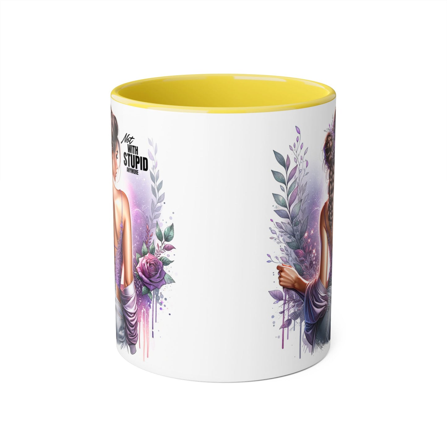 Not With Stupid Anymore Humoristic Bohemian Accent Mug, Artful Coffee Cup for Unique Gifts, Decorative Drinkware, Home Decor, Thoughtful Present