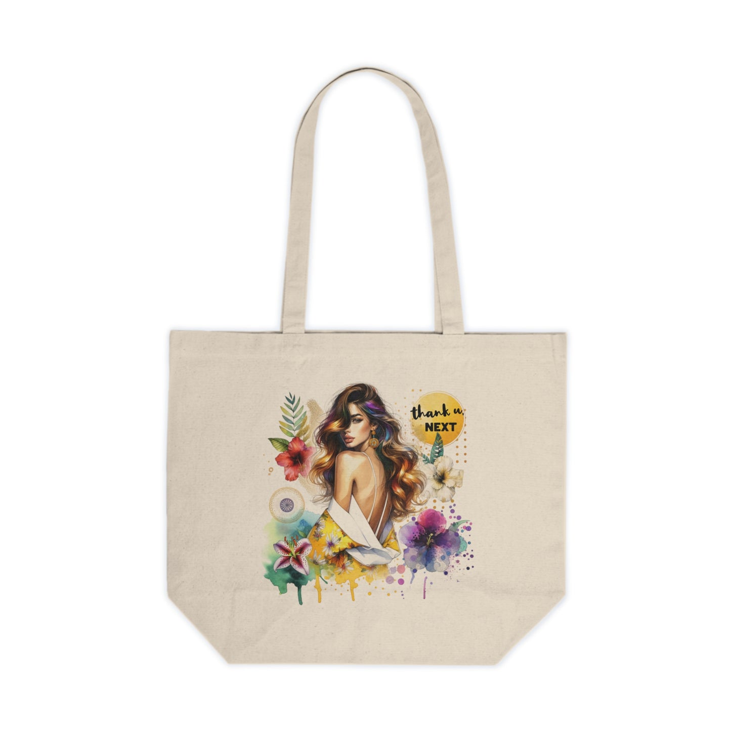 Thank U, Next Boho Chic Canvas Tote Bag | Floral Art Carryall for Shopping, Beach, Travel, Gifts, Eco-Friendly