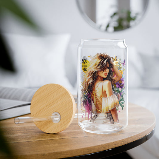 Lost You and Found Me Stylish Sipper Glass, 16oz - Floral Design Drinkware, Perfect for Summer Gatherings, Gift for Friends, Eco-Friendly, Home Decor