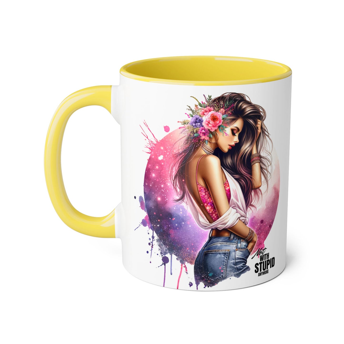 Not With Stupid Anymore Humoristic Artistic Accent Mug - Unique Drinkware for Art Lovers, Perfect Gift for Birthdays, Holidays, or Just Because