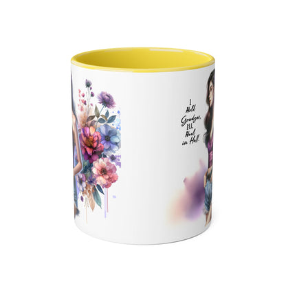 I Hold Grudges, I'll Heal in Hell Boho Floral Accent Mug - Perfect Gift for Grandmas, Coffee Lovers, Home Decor, Birthday, Mother's Day