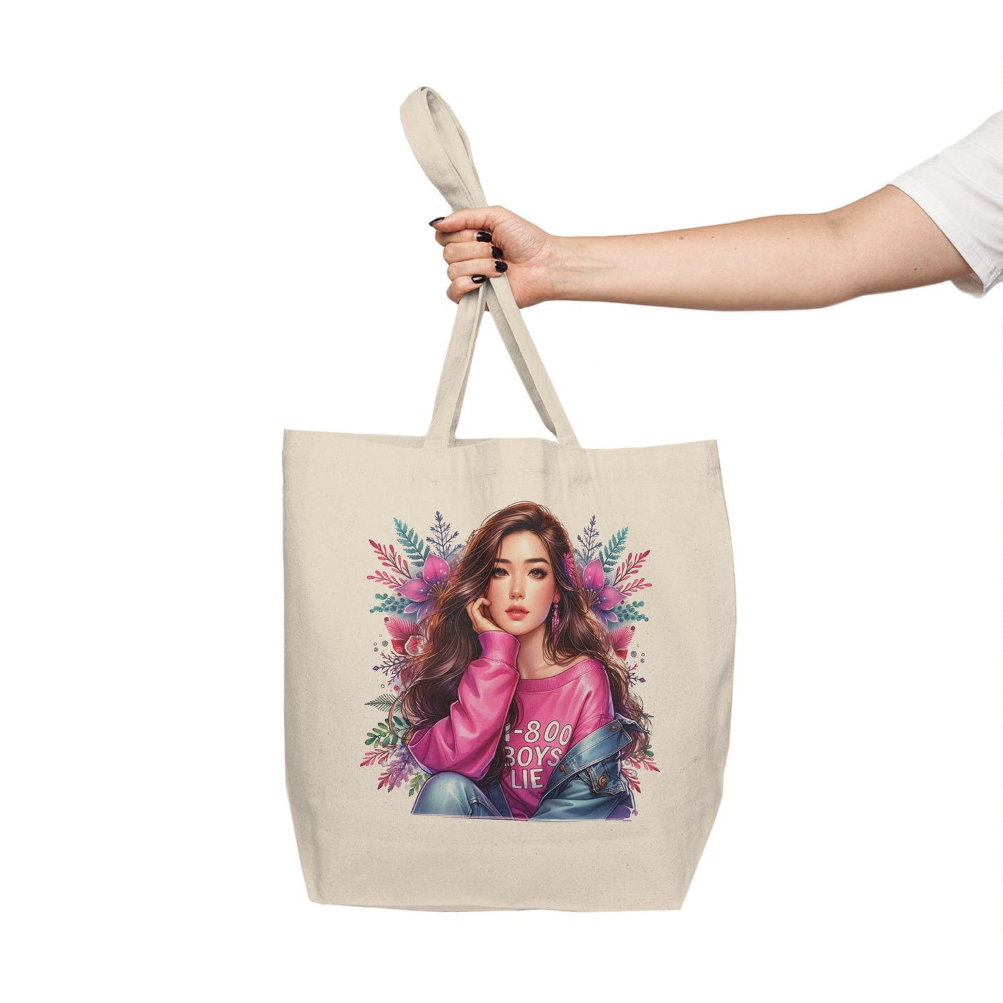 1-800-Boys-Lie Chic Floral Tote Bag, Fashionable Canvas Shopper, Girly Eco-Friendly Tote, Stylish Grocery Bag, Cute Gift for Her, Everyday Carryall