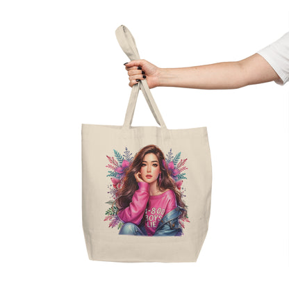 1-800-Boys-Lie Chic Floral Tote Bag, Fashionable Canvas Shopper, Girly Eco-Friendly Tote, Stylish Grocery Bag, Cute Gift for Her, Everyday Carryall