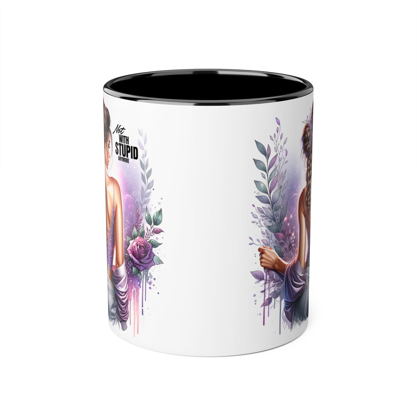 Not With Stupid Anymore Humoristic Bohemian Accent Mug, Artful Coffee Cup for Unique Gifts, Decorative Drinkware, Home Decor, Thoughtful Present