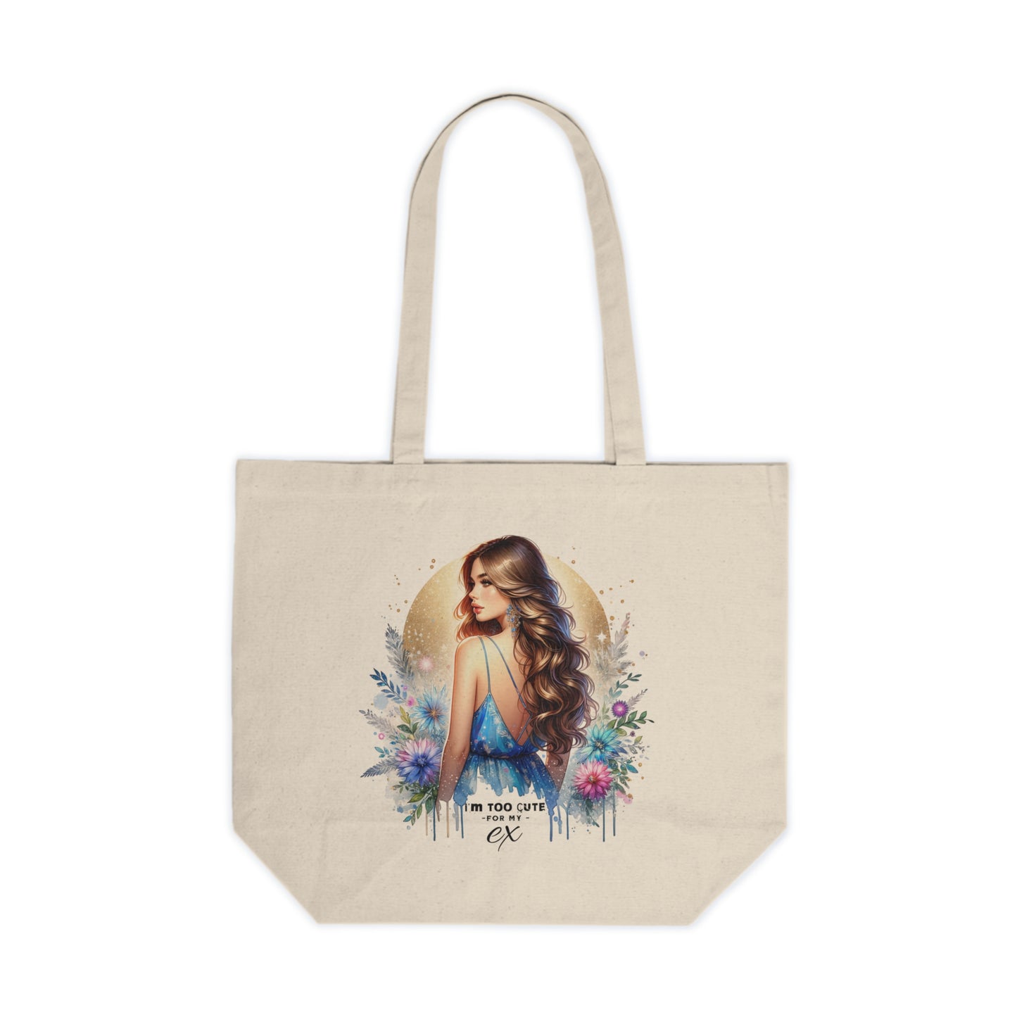 I'm Too Cute For My Ex Stylish Canvas Shopping Tote with Floral Design, Eco-Friendly Tote Bag, Reusable Grocery Bag, Urban Fashion Accessory, Perfect Gift for Her