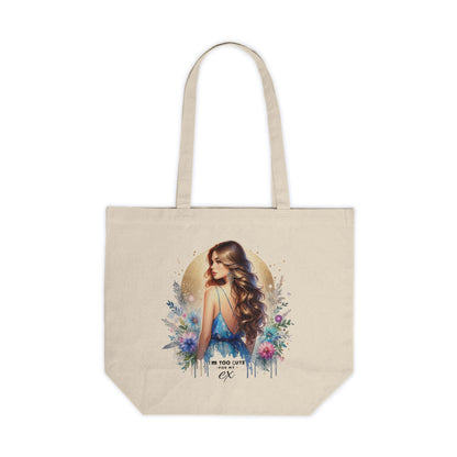 I'm Too Cute For My Ex Stylish Canvas Shopping Tote with Floral Design, Eco-Friendly Tote Bag, Reusable Grocery Bag, Urban Fashion Accessory, Perfect Gift for Her