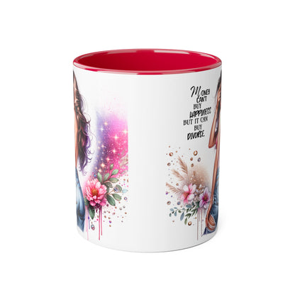 Money Can't Buy Happiness But It Can Buy Divorce Humoristic Stylish Woman's Accent Mug, Empowering Gift for Friends, Inspirational Coffee Cup, Perfect for Birthdays, Relaxing Moments
