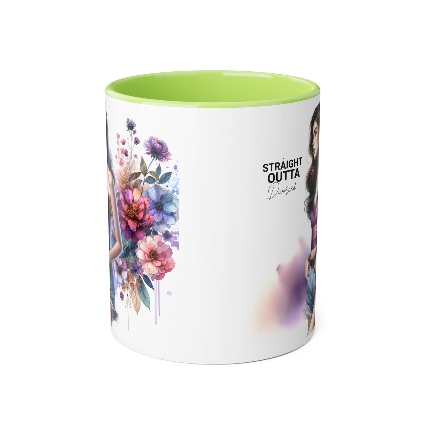 Straight Outta Divorced Humoristic Artistic Accent Mug, Unique Floral Coffee Cup, Gift for Her, Home Decor, Straight Outta Design, Inspirational Tea Mug