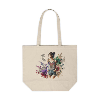 I Don`t Make Mistakes, I Just Date Them Bohemian Floral Canvas Shopping Tote, Eco-Friendly Market Bag, Book Lover Gift, Stylish Grocery Tote, Summer Beach Carryall