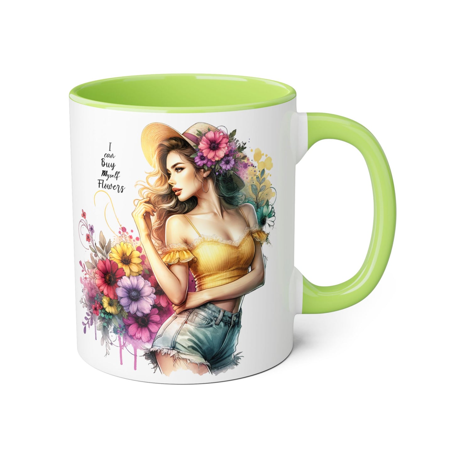 I Can Buy Myself Flowers Chic Floral Accent Mug, Coffee Cup, Gift for Flower Lovers, Tea Mug, Spring Decor, Mother's Day, Home Office Vibe