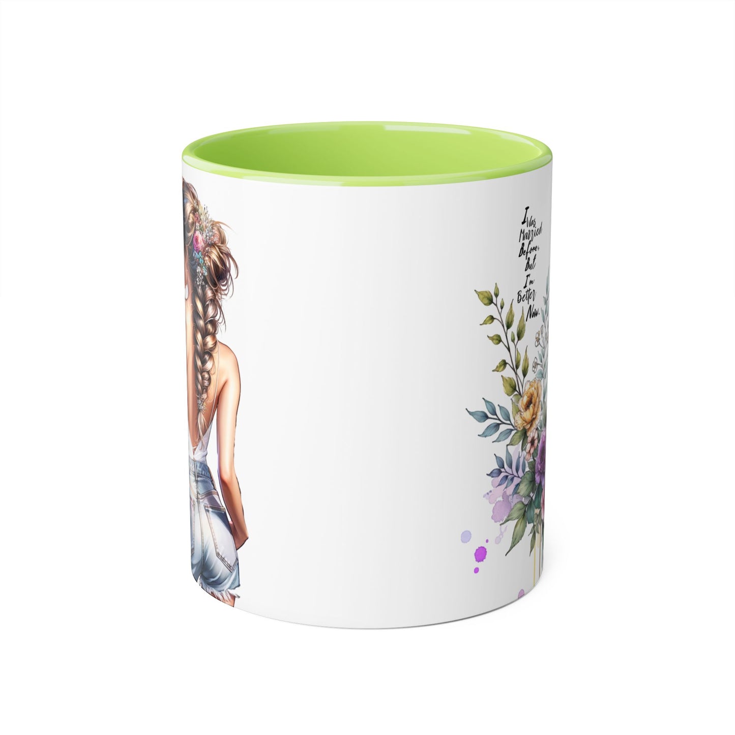 I Was Married Before But I'm Better Now Elegant Floral Accent Mug, Perfect Gift for Tea Lovers, Inspirational Coffee Cup for Her, Unique Home Decor, Sister's Birthday Gift