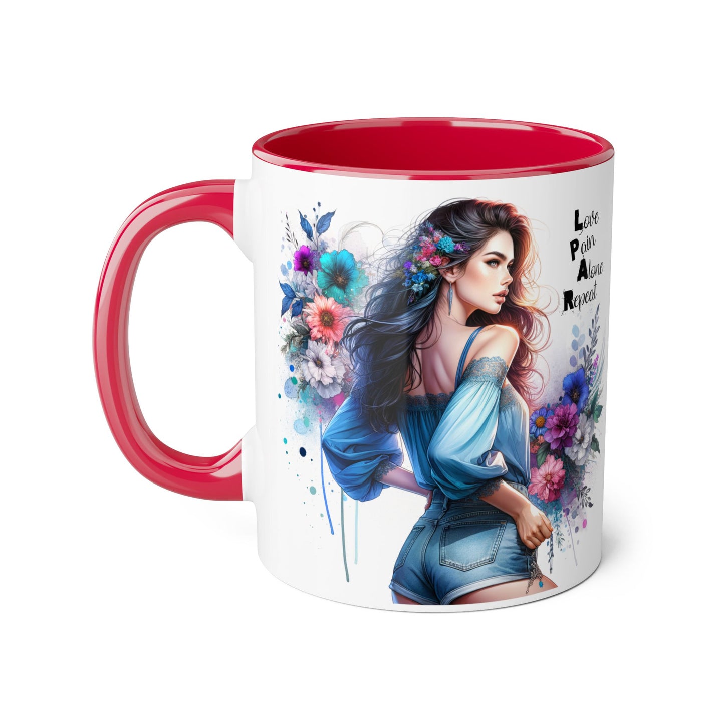Floral Accent Mug, Inspirational Coffee Cup, Love Yourself Gift, Unique Drinkware, Artistic Ceramic Coffee Mug