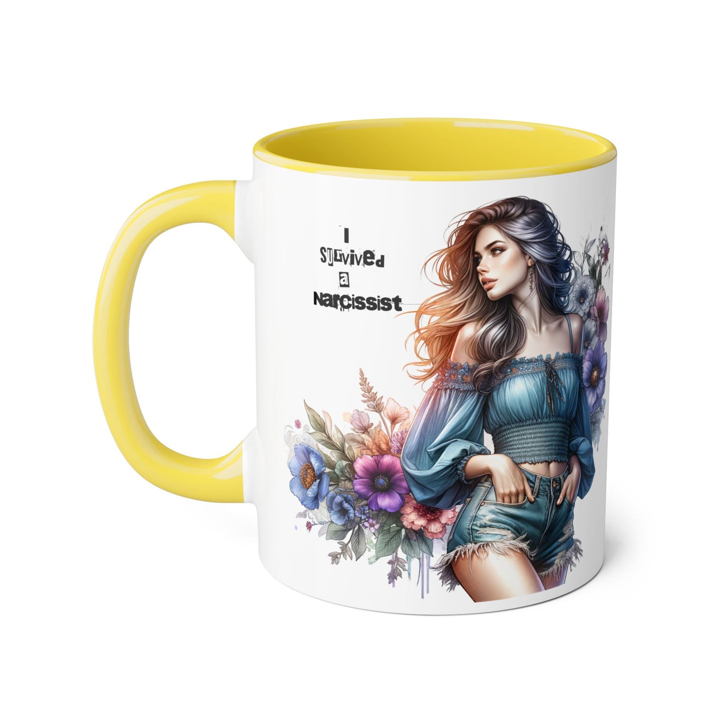 I Survived a Narcissist Accent Mug, Inspirational Coffee Cup, Unique Gift for Survivors, Floral Design, Self-Care Drinkware