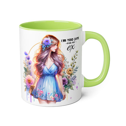 I'm Too Cute For My Ex Floral Ex-Partner Mug, Coffee Cup for Breakup Gifts, Girlfriend Present, Humor Mug, Cute Gift Idea for Her