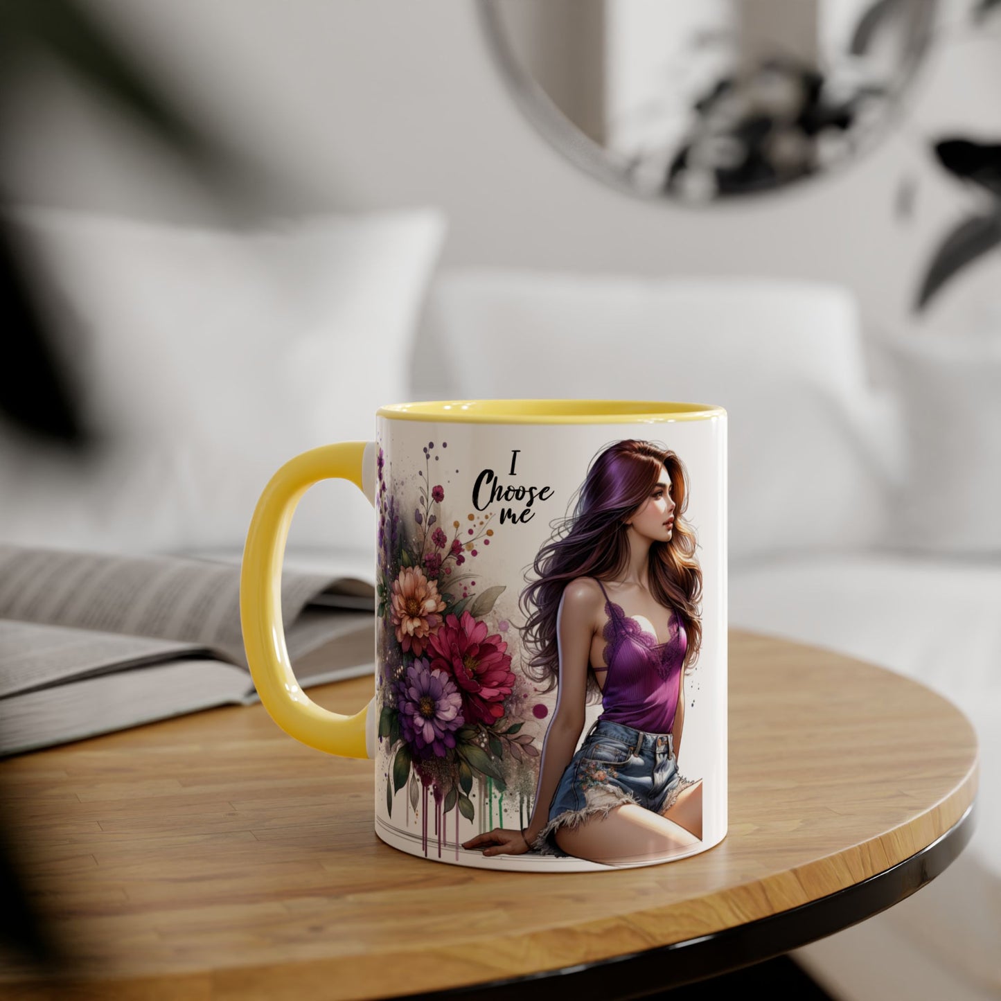 I Choose Me Elegant Floral Accent Mug, Coffee Cup, Tea Mug, Gift for Her, Inspirational Drinkware, Home Decor, Birthday Gift, Art Mug