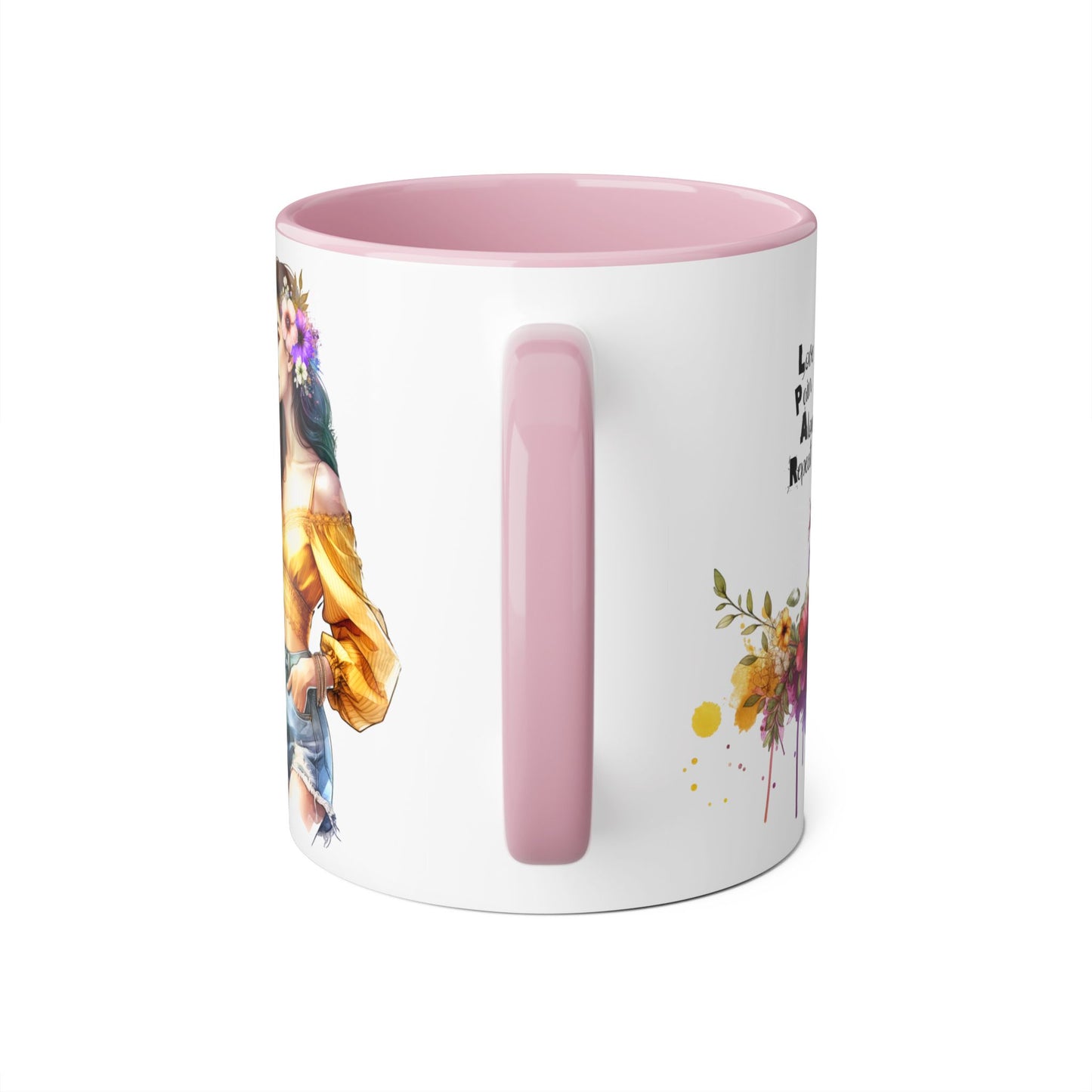 Colorful Floral Accent Mug, Love Pain Alone Repeat, Inspirational Coffee Cup, Gift for Friends, Art Lover Mug