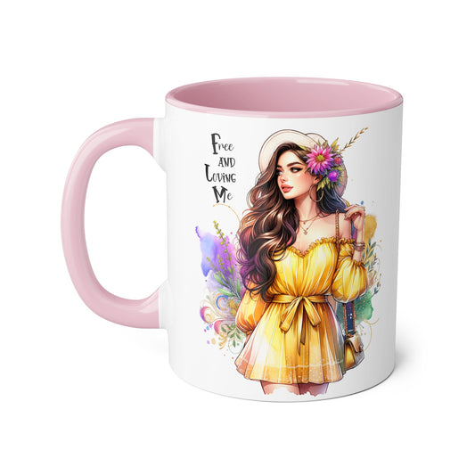 Free and Loving Me Vibrant Accent Mug, Colorful Coffee Cup for Self-Care