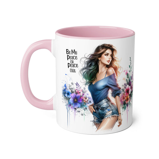 Be My Peace or Peace Out Colorful Floral Peace Mug - 11oz Coffee Cup, Inspirational Gift for Her, Perfect for Birthdays, Mother's Day, or Any Celebration
