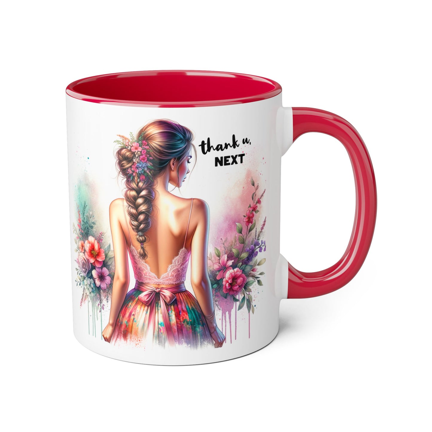 Thank U, Next Artistic Floral Accent Mug, Thank U Next Coffee Cup, Colorful Tea Mug, Gift for Her, Inspirational Art Drinkware