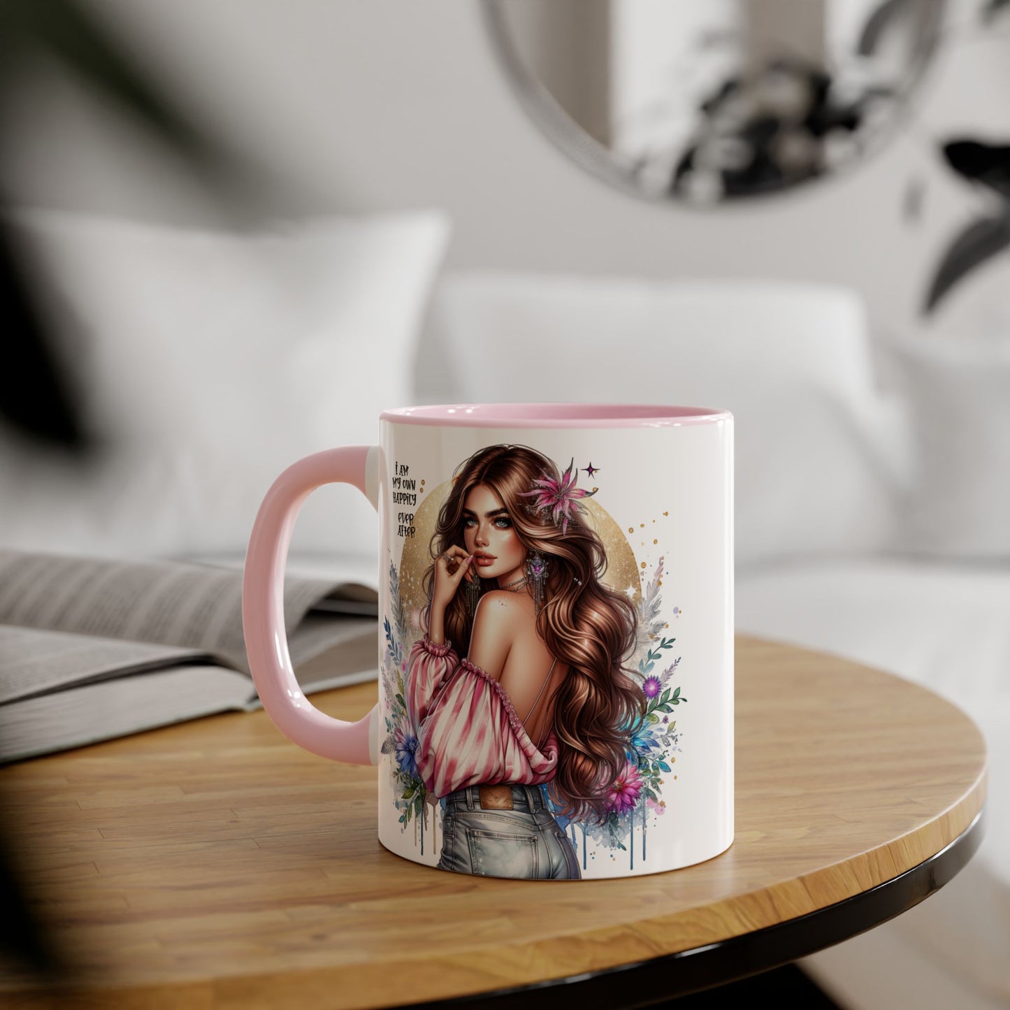 I Am My Own Happily Ever After Boho Chic Accent Mug with Inspirational Quote, Gifts for Her, Self-Love Decor, Coffee Mug for Everyday Use, Unique Art Mug