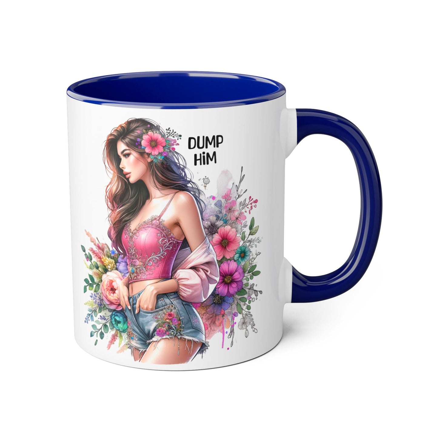 Floral Accent Mug, 11oz Coffee Cup, Gift for Her, Inspirational Mug, Cute Floral Design, Self-Love Coffee Mug