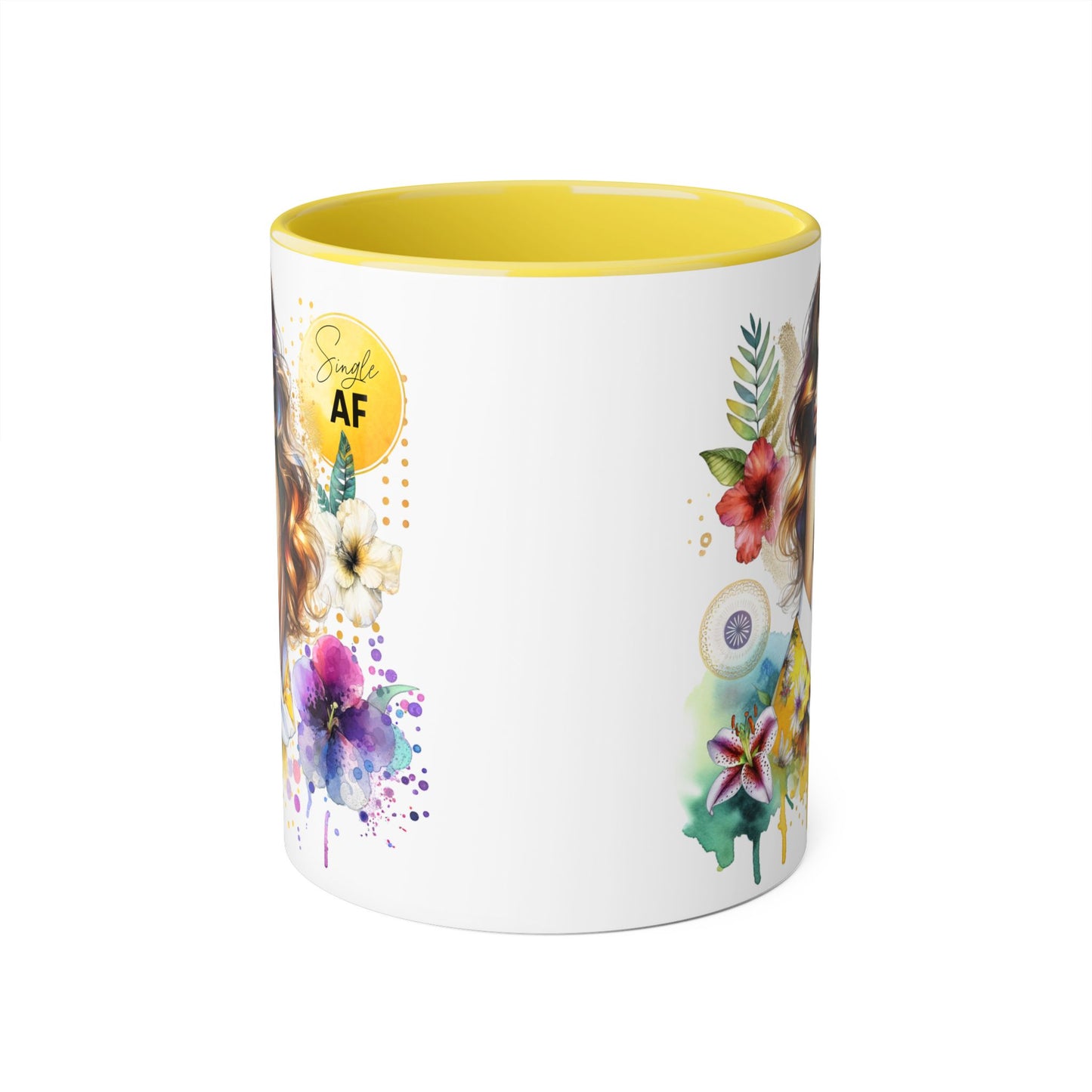 Single AF Colorful Motivational Accent Mug with Floral Design, Perfect for Gifts and Daily Inspiration