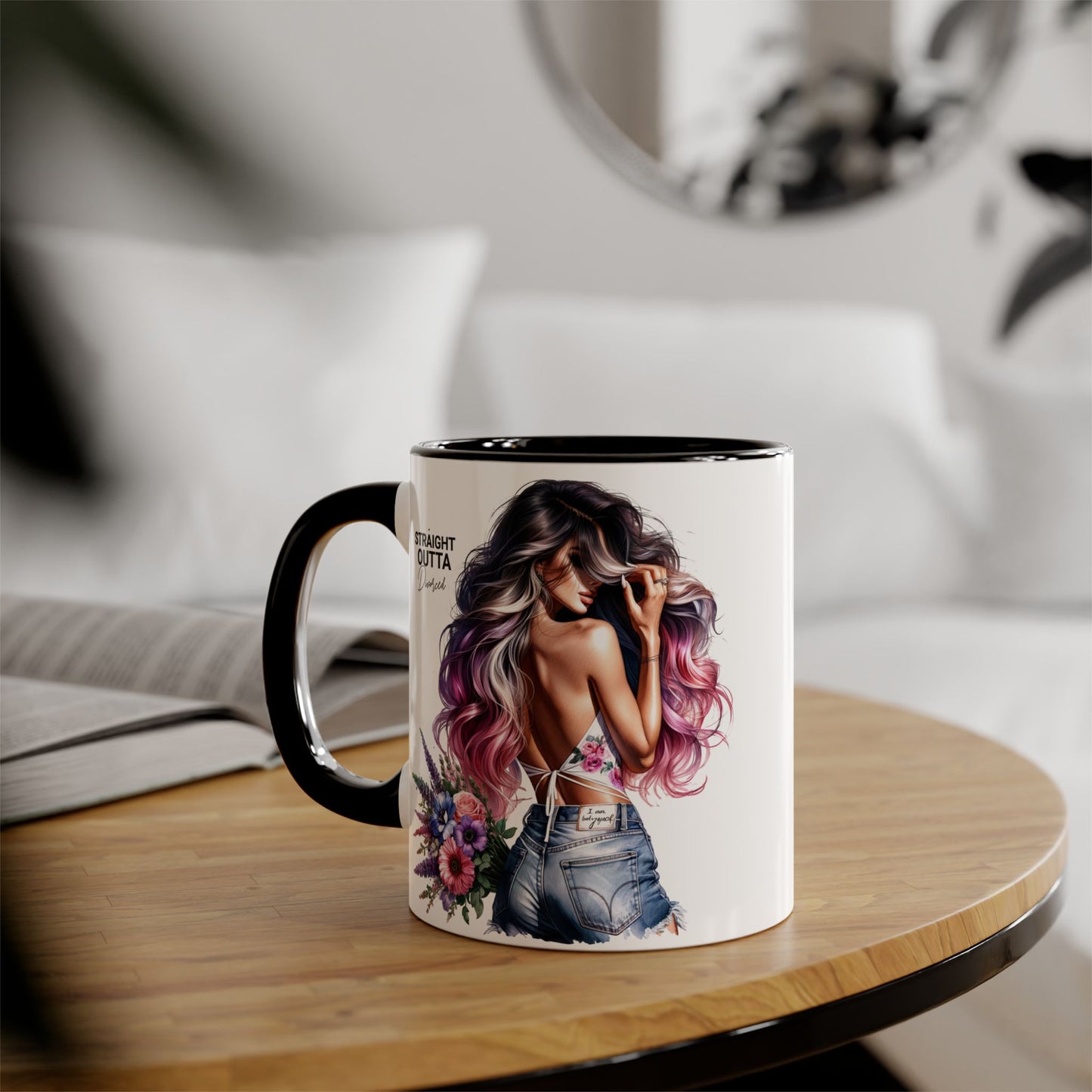 Straight Outta Divorced Humoristic Chic Accent Mugs for Trendy Coffee Lovers | Floral Design, Gifts for Her, Home Decor, Unique Kitchenware, Straight Outta Mug