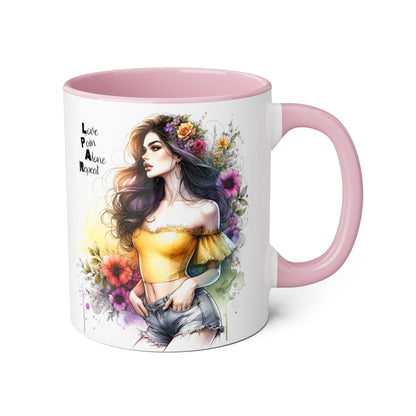 Colorful Artistic Accent Mug with Floral Design, Boho Coffee Cup, Gift for Her, Unique Tea Mug, Inspirational Quote Mug