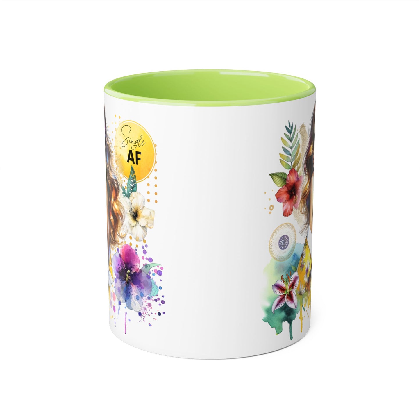 Single AF Colorful Motivational Accent Mug with Floral Design, Perfect for Gifts and Daily Inspiration