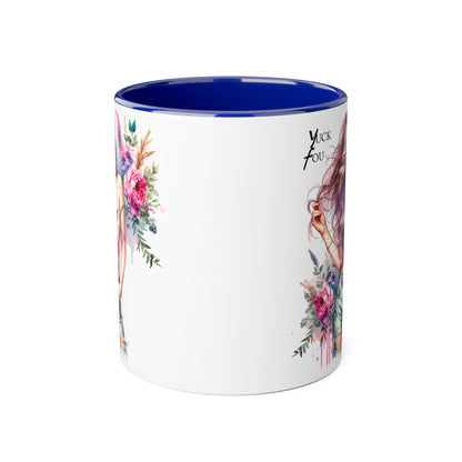 Yuck Fou Stylish Flower Girl Mug, Floral Coffee Cup, Boho Drinkware, Gift for Her, Artful Tea Mug