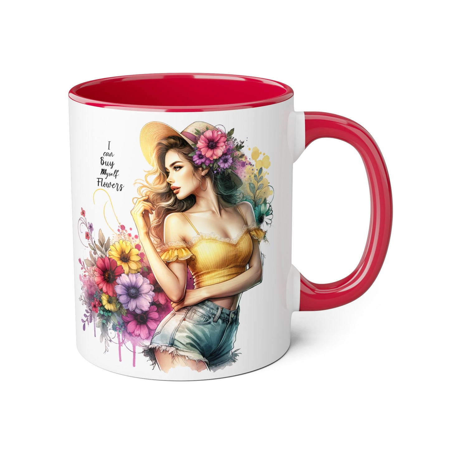I Can Buy Myself Flowers Chic Floral Accent Mug, Coffee Cup, Gift for Flower Lovers, Tea Mug, Spring Decor, Mother's Day, Home Office Vibe