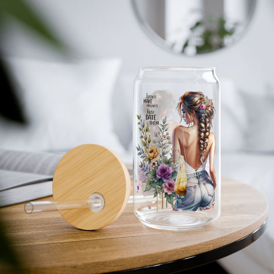 I Don't Make Mistakes, I Date Them Floral Art Sipper Glass, Stylish Water Bottle, Eco-Friendly Glass Mug, Perfect Gift for Garden Lovers, Home Decor, Drinkware