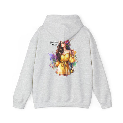 Thank U, Next Whimsical Fairy Art Hooded Sweatshirt, Cozy Apparel, Unique Gift, Casual Wear, Comfortable Layer