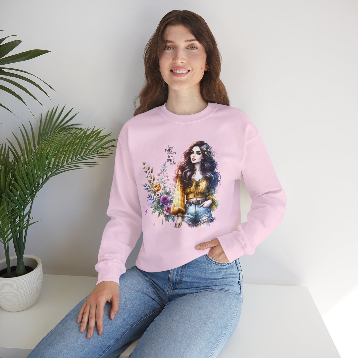 I Don't Make Mistakes, I Just Date Them Floral Graphic Crewneck Sweatshirt, Cozy Casual Wear, Boho Sweatshirt, Gift for Her, Fall Fashion Must-Have