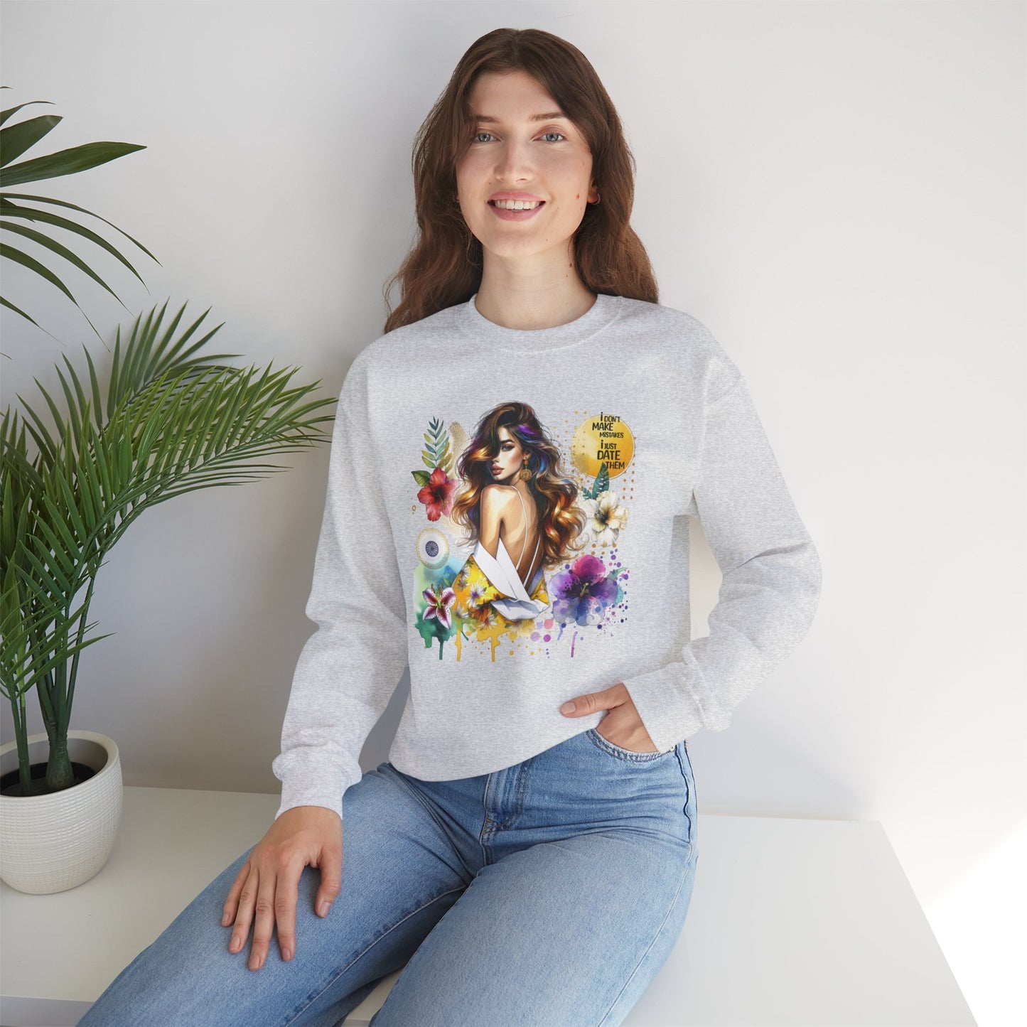 I Don't Make Mistakes, I Just Date Them Floral Art Crewneck Sweatshirt, Comfortable Ladies Fashion, Gift for Her, Boho Style, Casual Outfit, Cozy Sweater