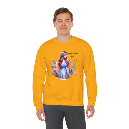 I'm Too Cute For My Ex Floral Illustration Sweatshirt, Cozy Unisex Crewneck, Perfect for Gifts, Casual Wear, Vibrant Art Pullover, Everyday Comfort