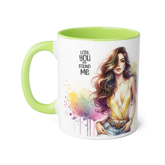 Lost You and Found Me Artistic Accent Mug - Perfect Gift for Coffee Lovers, Inspirational Tea Cup, Personalized Art Mug, Colorful Drinkware, Stylish Decor