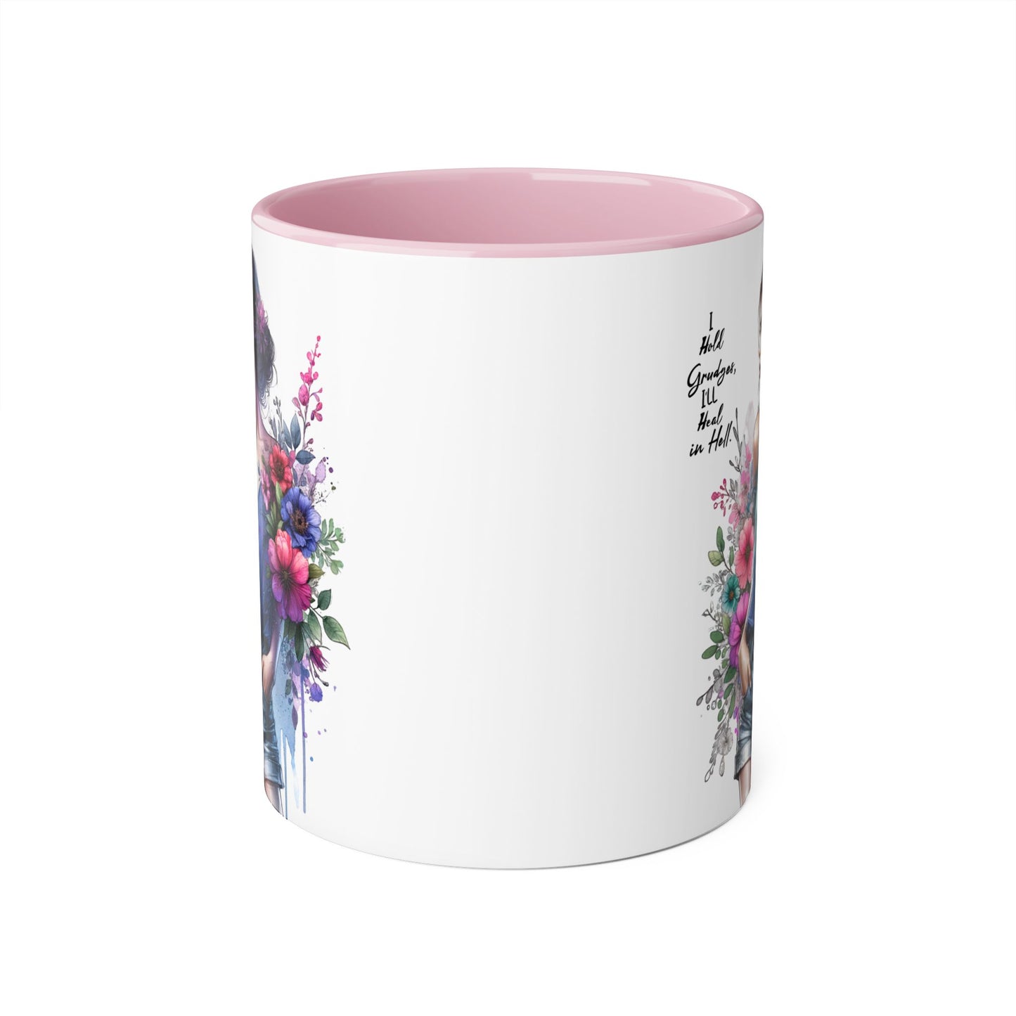 I Hold Grudges, I'll Heal in Hell  Humoristic Floral Accent Mug, 11oz Coffee Cup for Grandma, Gift for Her, Birthday Present, Mother's Day, Home Decor, Floral Design
