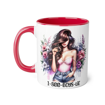 Chic Floral Coffee Mug - 1-800-BOYS-LIE, Trendy Gift for Her, Cute Floral Accent Mug, Coffee Lover's Gift, Girlfriend Mug