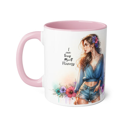 Chic Floral Accent Mug | I Can Buy My Own Flowers | Gift for Her, Coffee Cup, Art Mug, Inspirational Drinkware, Stylish Tea Mug