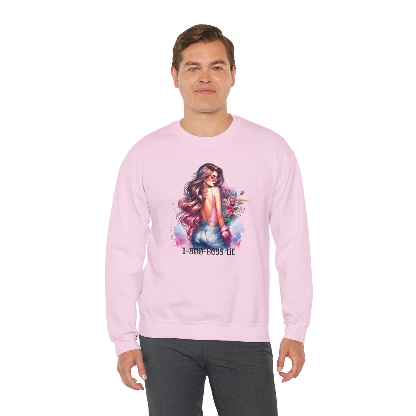 1-800-Boys-Lie Stylish Floral Graphic Sweatshirt, Cozy Crewneck Sweatshirt for Women, Gift for Her, Casual Fashion Top, Spring Wardrobe Essential