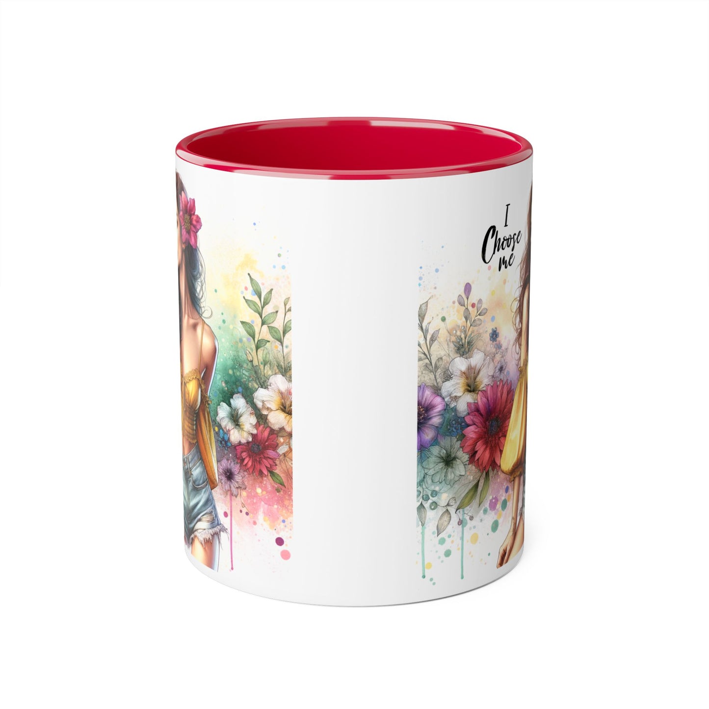 I Choose Me Floral Themed Accent Mugs, 11oz - Eco-Friendly Gift for Self-Care, Birthdays, Friends, Tea Lover, Inspirational Quotes