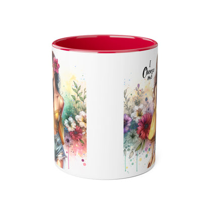 I Choose Me Floral Themed Accent Mugs, 11oz - Eco-Friendly Gift for Self-Care, Birthdays, Friends, Tea Lover, Inspirational Quotes