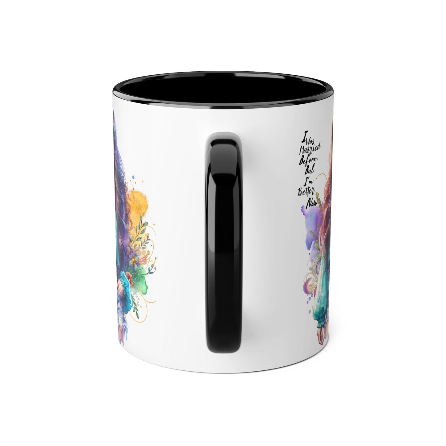 I Was Married Before But I'm Better Now Bohemian Floral Accent Mug, Inspirational Coffee Cup, Gift for Friends, Encouraging Quote, Perfect for Her, Art Lover's Mug